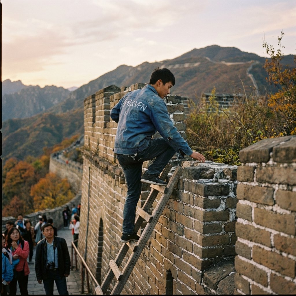 Climbing over the Great Wall with a ladder